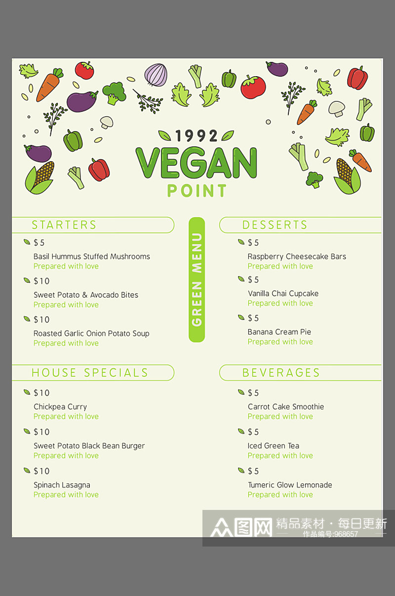 蔬菜菜单模板设计素材