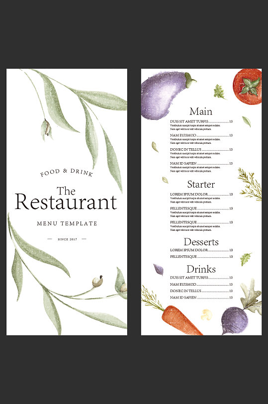 手绘水彩精美菜单设计
