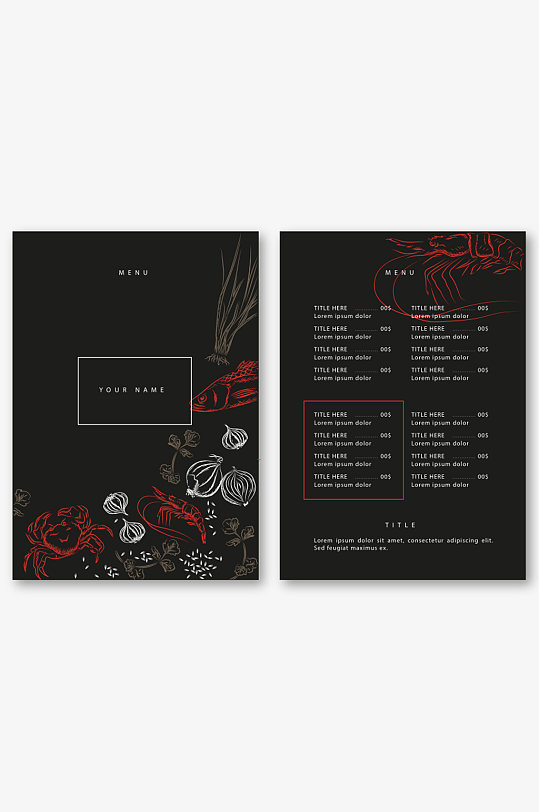 黑色海鲜菜单设计