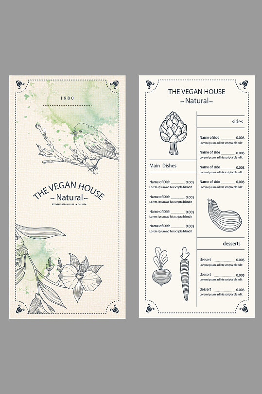 手绘小鸟菜单模板设计-众图网