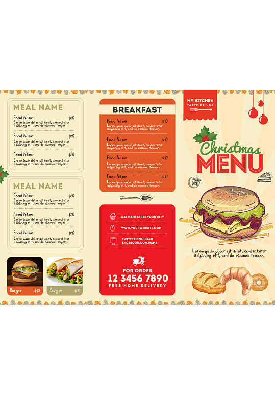 汉堡店三折页菜单图片