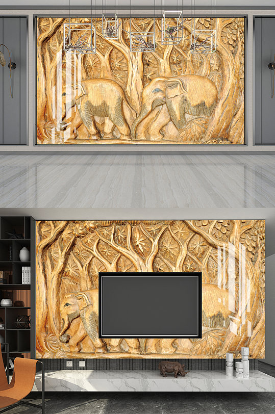 3D简约浮雕大象背景-众图网