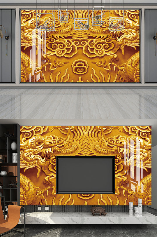 3D金龙电视背景墙-众图网
