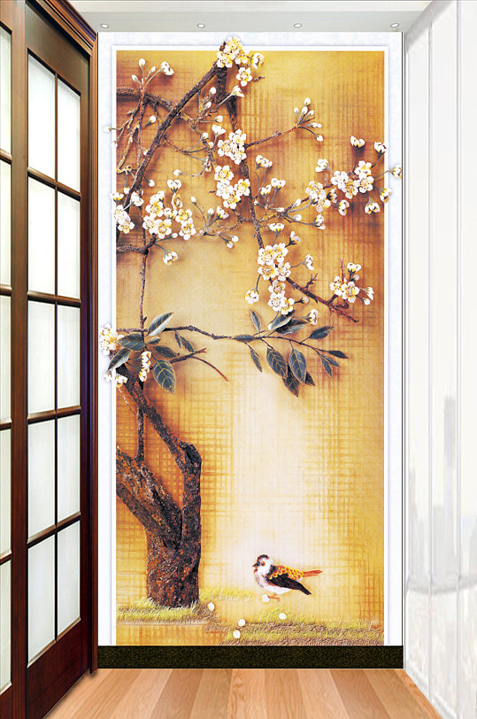 立体花鸟图过道玄关背景墙-众图网