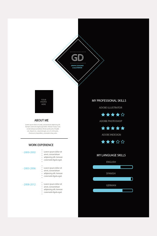个性黑白简历下载-众图网