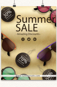 带有现实主义太阳眼镜的夏季销售海报图片