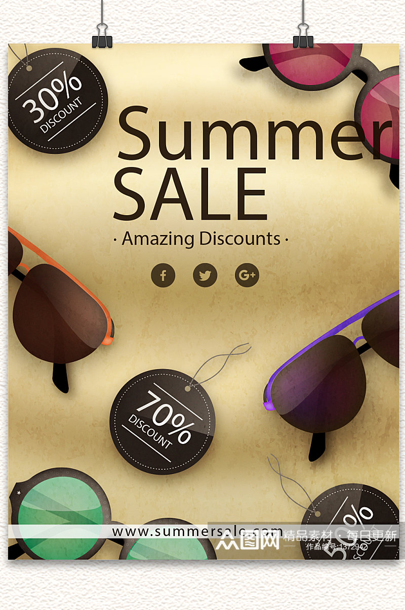 带有现实主义太阳眼镜的夏季销售海报图片素材
