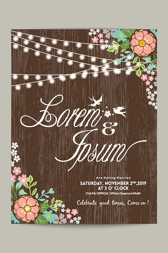 手绘花卉婚礼邀请卡图片-众图网