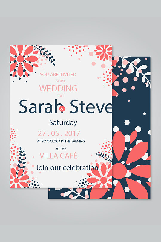 漂亮的花卉婚礼请柬图片-众图网