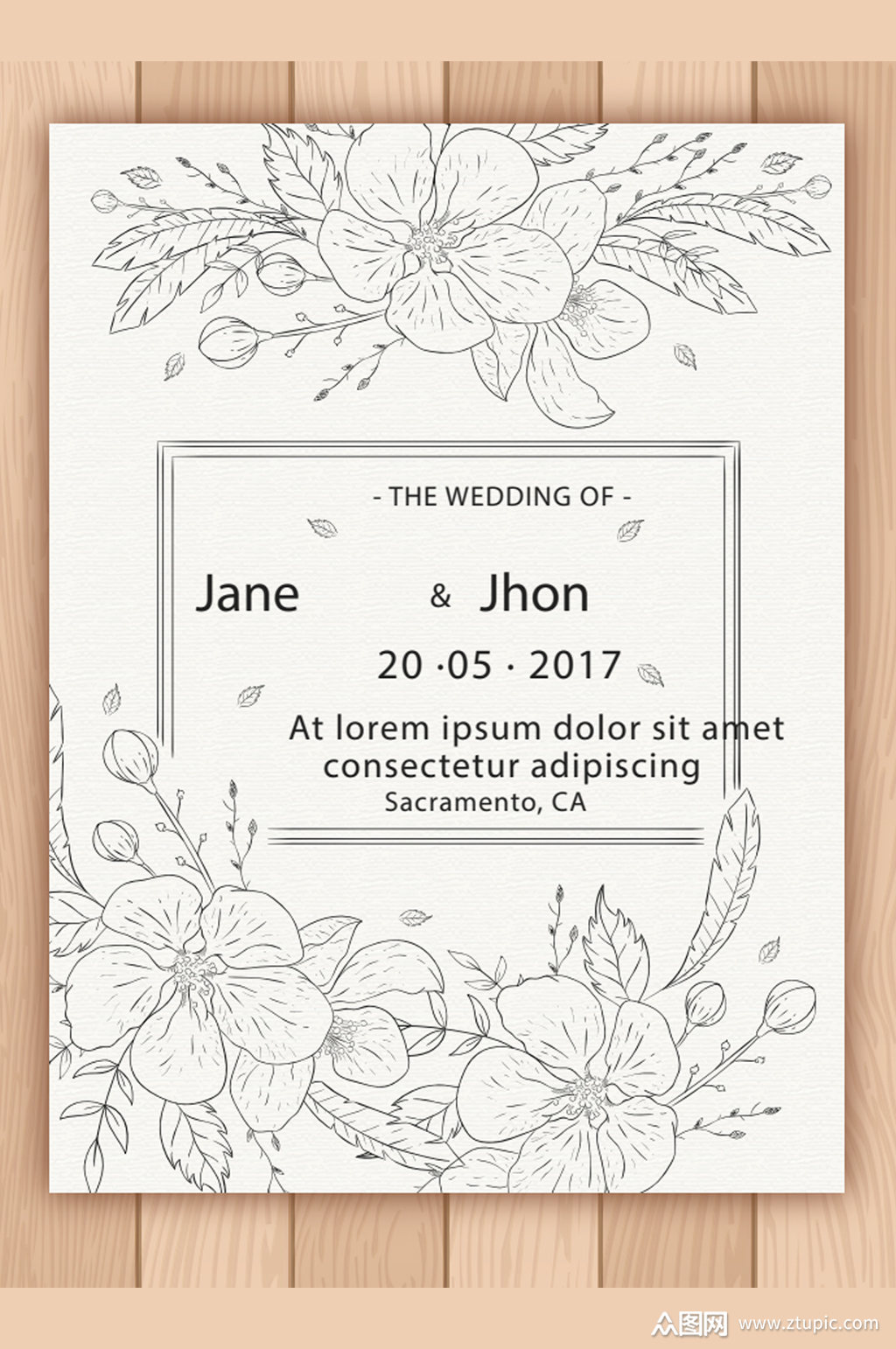 手绘鲜花婚礼请柬图片素材