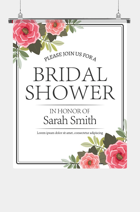 卡通花卉婚礼邀请卡图片-众图网