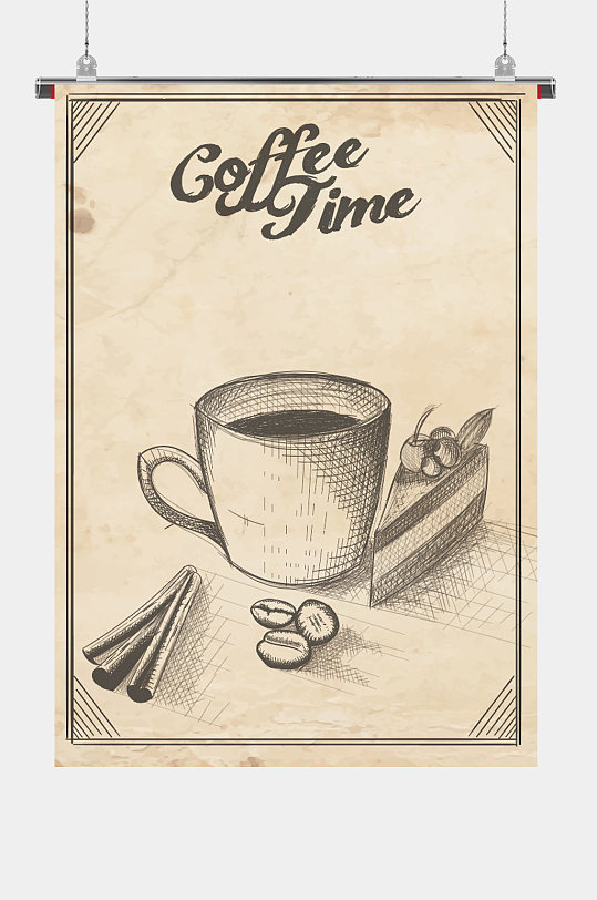 素描咖啡海报图片