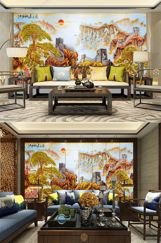 江山如此多娇背景墙-众图网