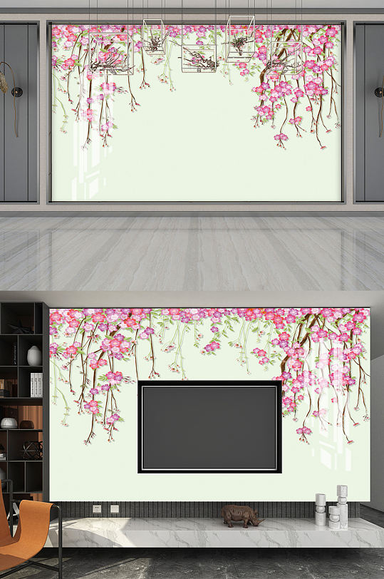 紫藤花朵时尚背景墙图片