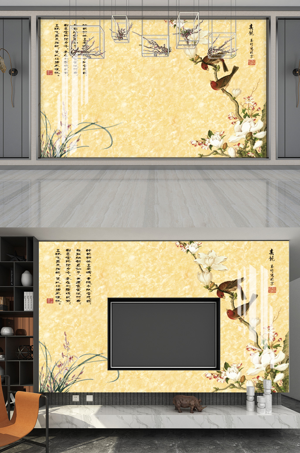 中国风手绘工笔画花鸟海报背景素材
