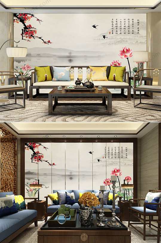 浣溪沙水墨山水背景墙-众图网