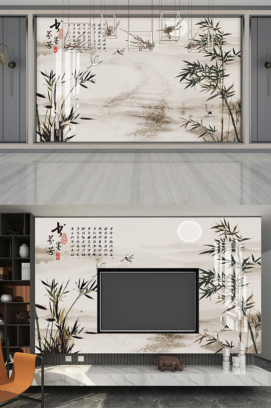 水墨江南山水背景-众图网