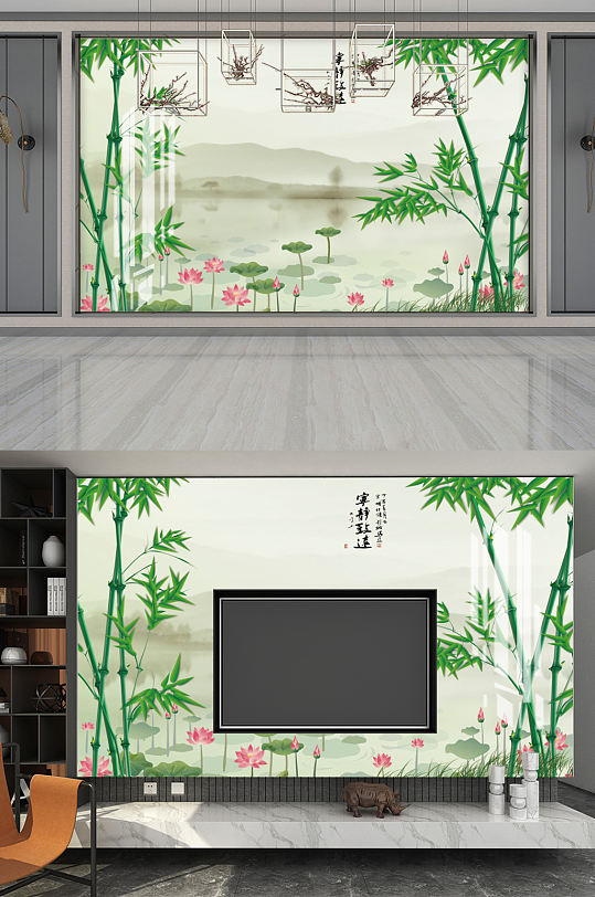 宁静致远山水背景墙-众图网