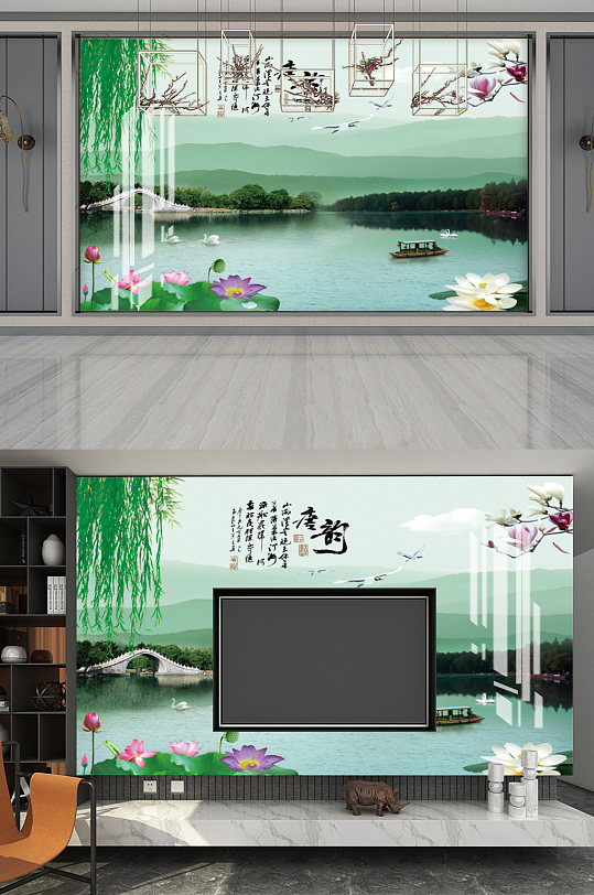 唐韵江南风景电视背景墙-众图网