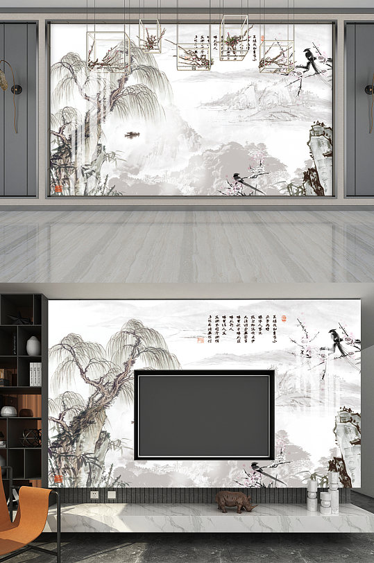 中国风水墨山水背景墙-众图网