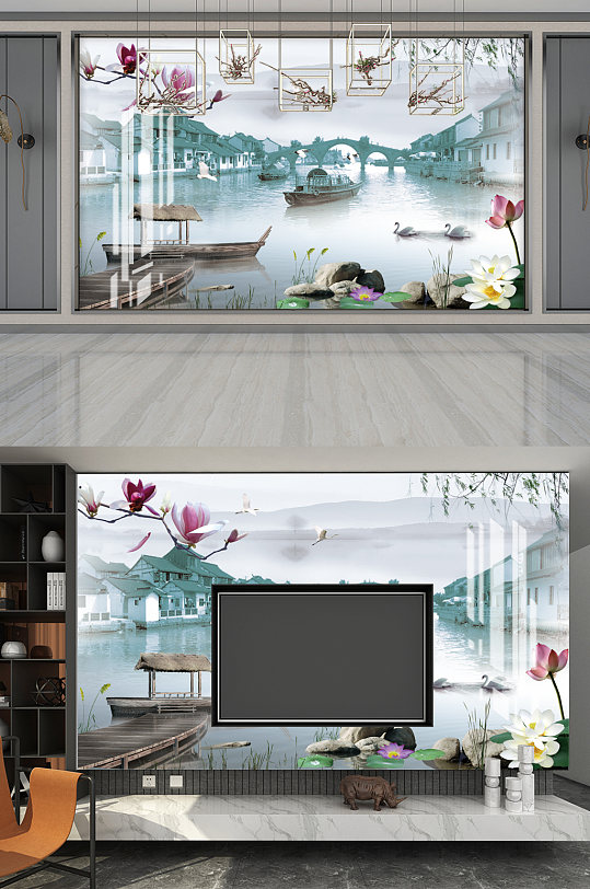 江南风景电视背景墙图片-众图网