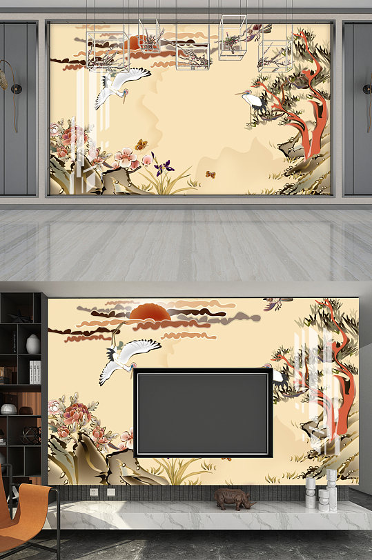 精品松鹤延年国画-众图网