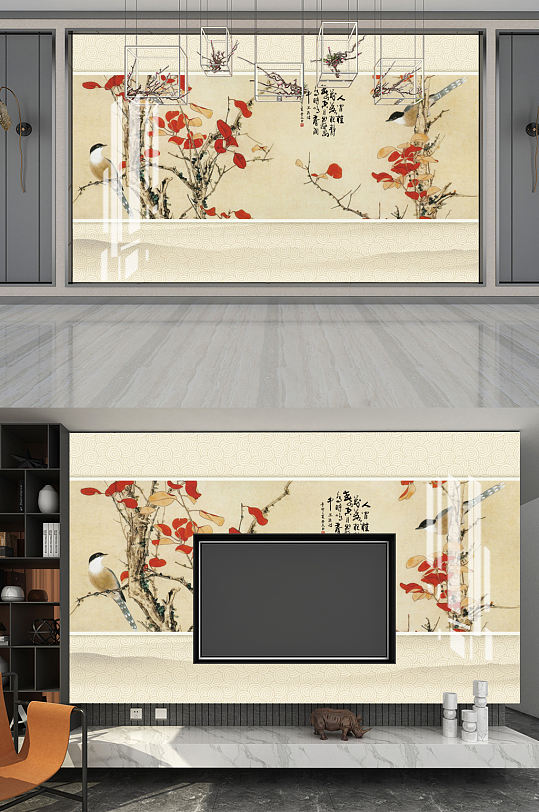 梅兰竹菊中国风电视背景墙-众图网