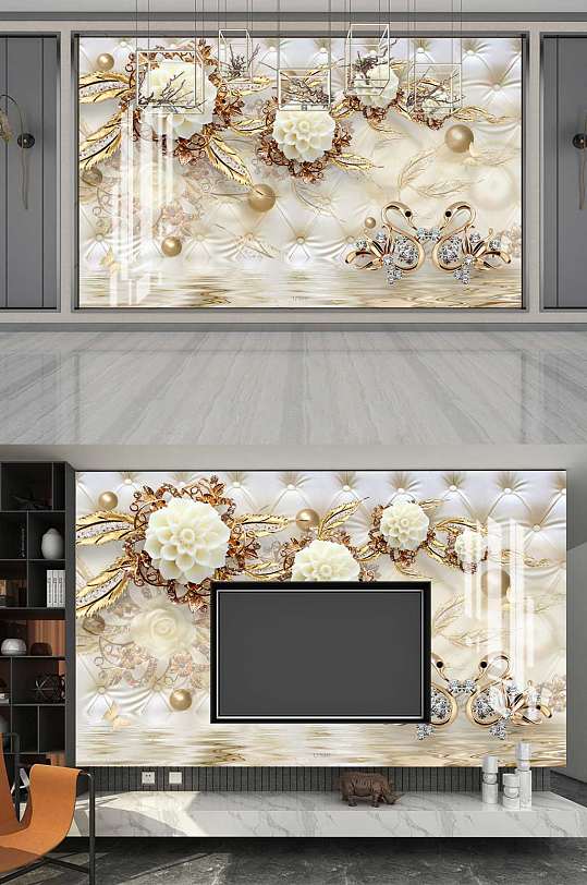 3D欧式奢华珠宝风背景墙