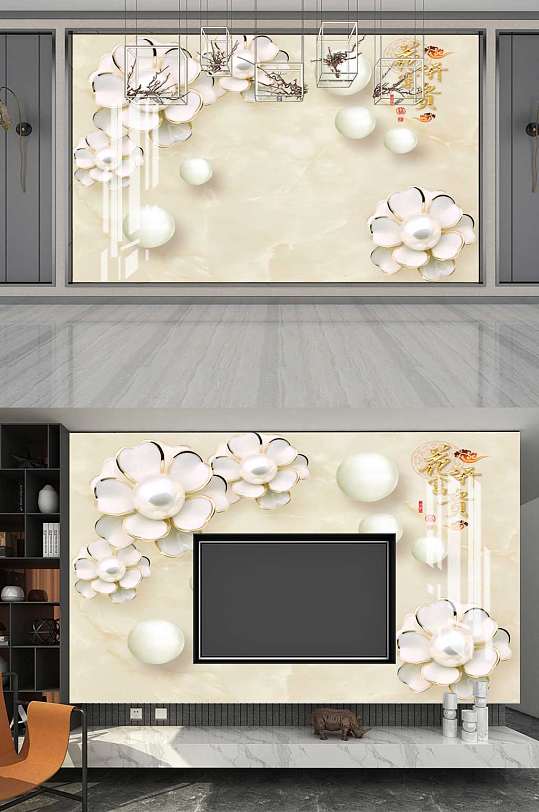 唯美奢华欧式3d立体花朵婚房电视背景墙