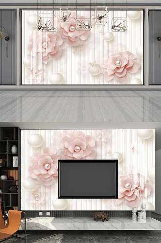3D立体浮雕花卉欧式简约电视背景墙