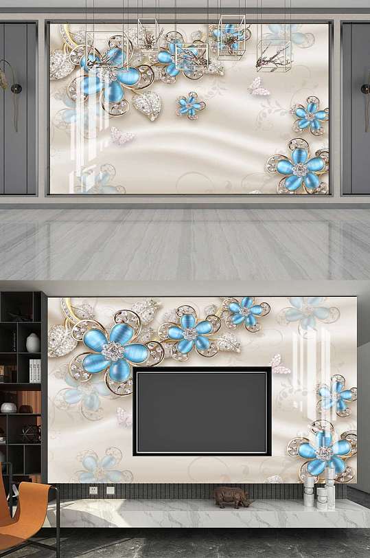 3D立体珠宝花卉背景-众图网