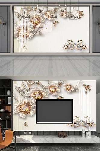 珠宝立体欧式花卉背景墙