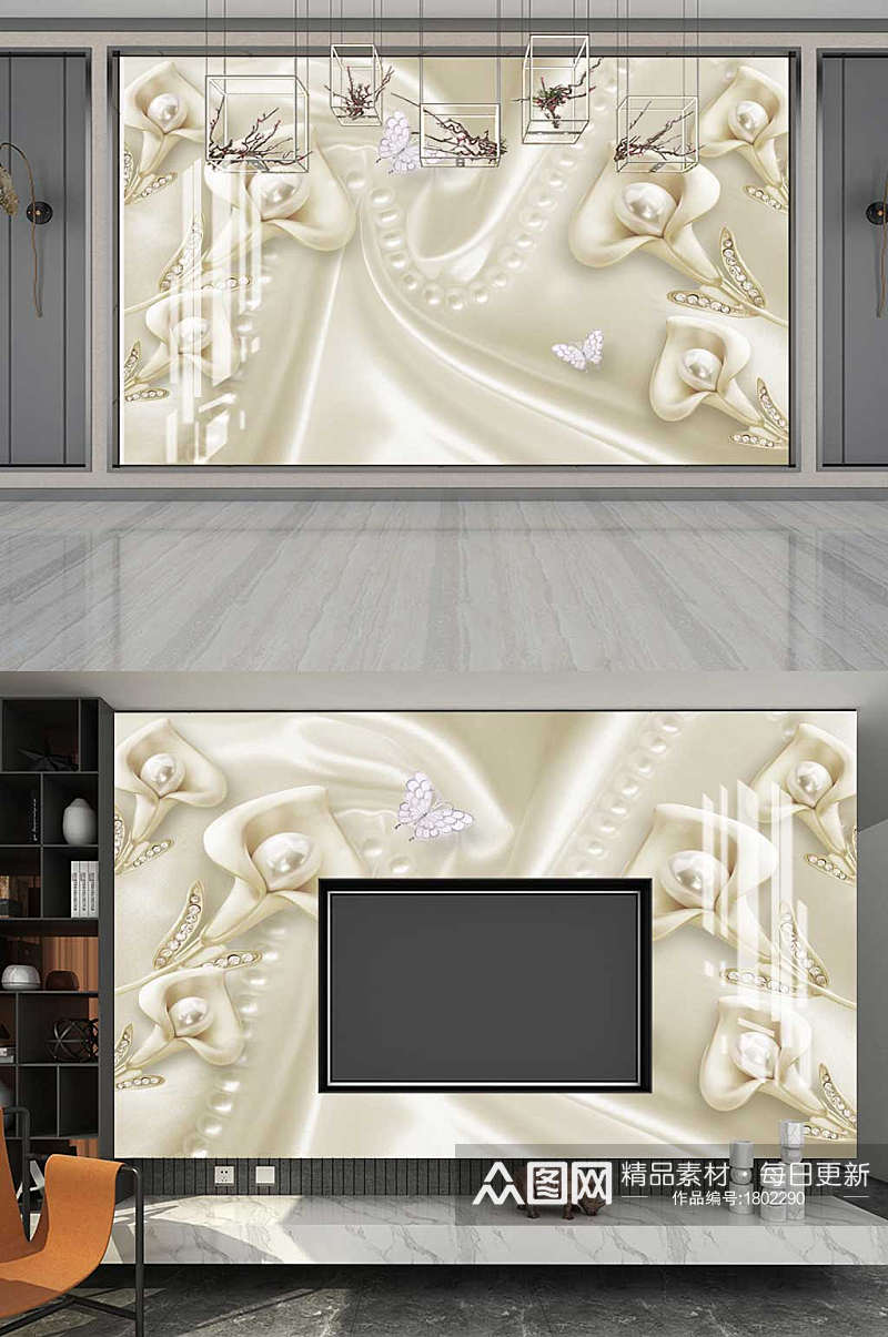 3D立体珍珠郁金香丝绸背景素材