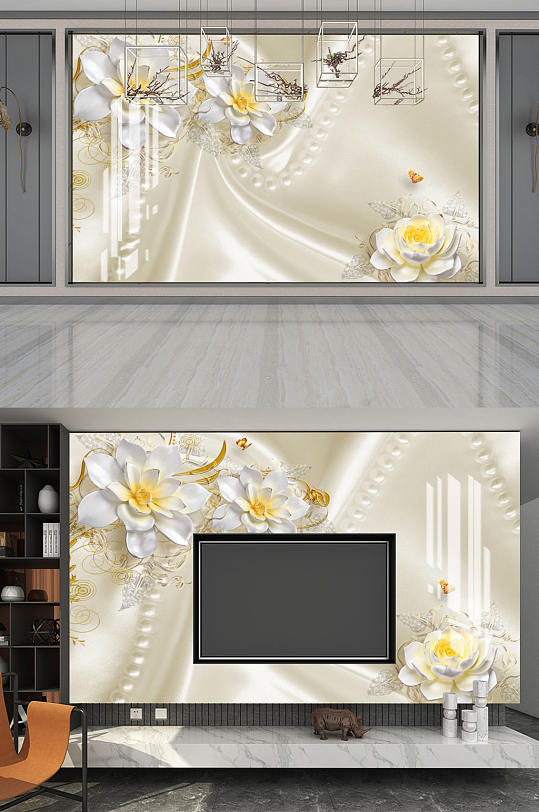 3D立体玫瑰珠宝背景墙