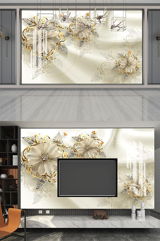 奢华欧式珠宝电视背景墙图片-众图网