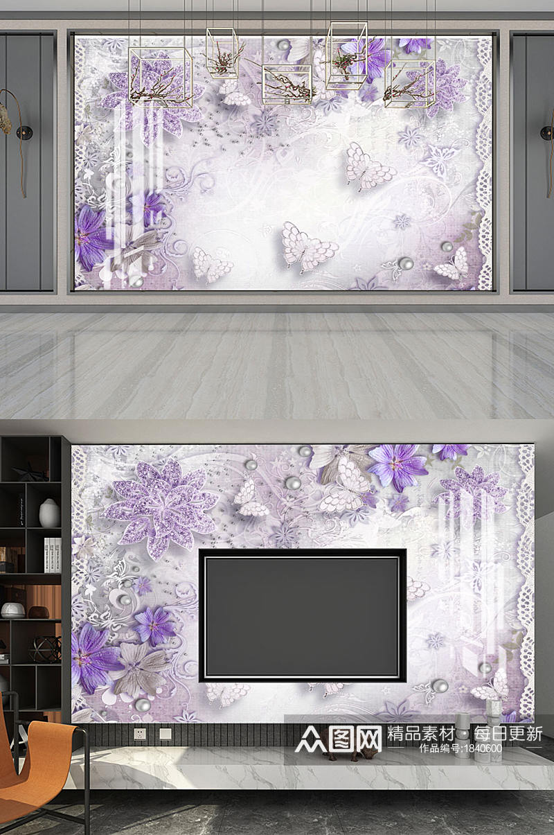 3D紫色梦幻珠宝图片素材