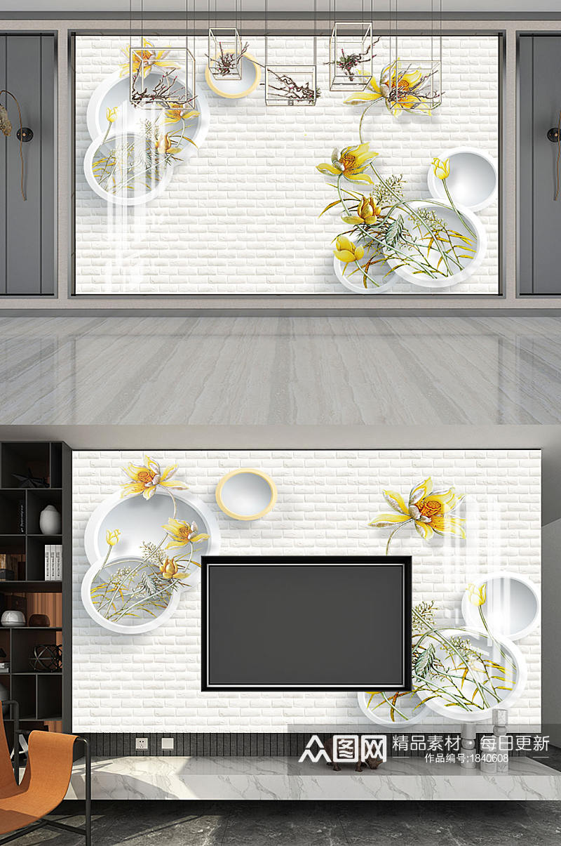 3D圈圈立体花朵背景墙素材