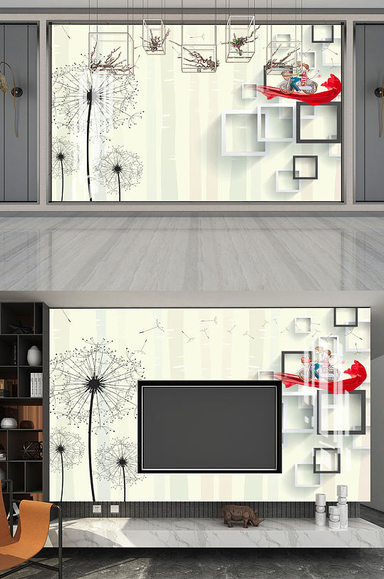 3D方格蒲公英分层图片-众图网