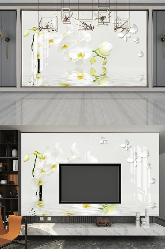 浪漫唯美白色玉兰花3D背景墙图片