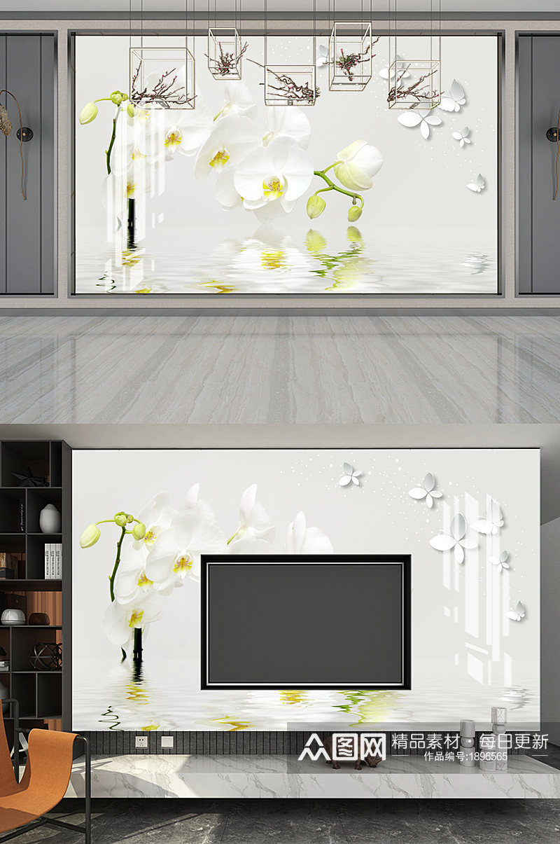 浪漫唯美白色玉兰花3D背景墙图片素材