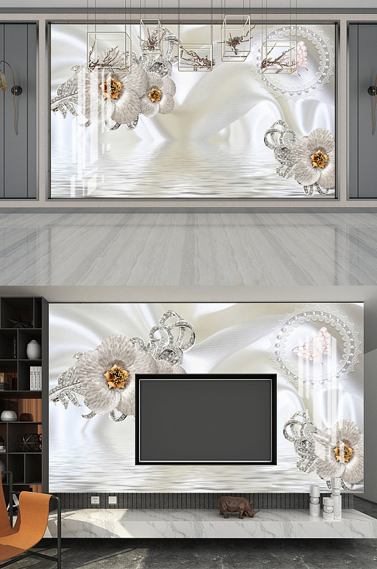 欧式3D立体奢华珠宝电视背景墙