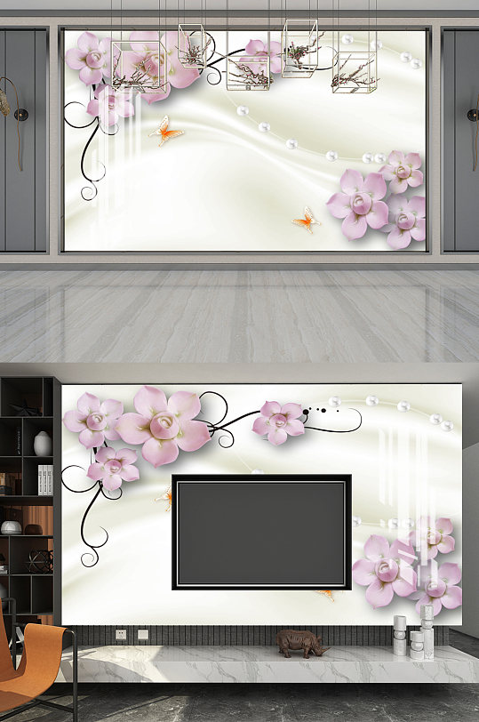 3D立体丝绸蝴蝶兰背景-众图网