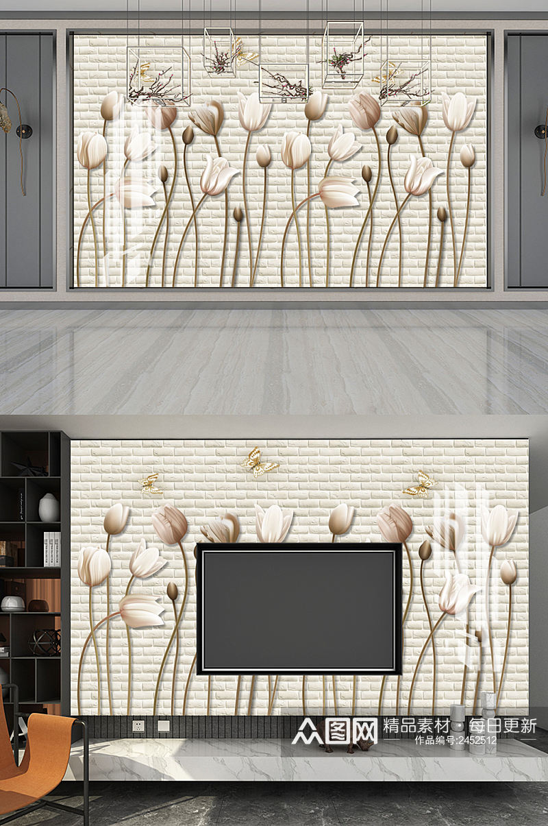 古典郁金香背景墙素材