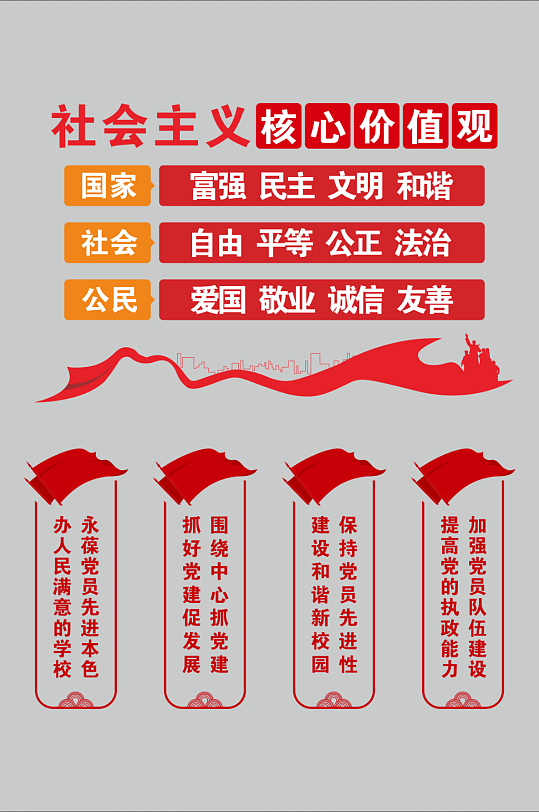 党建柱子标语核心价值观红色文化墙