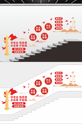 党建中式楼梯楼道文化墙