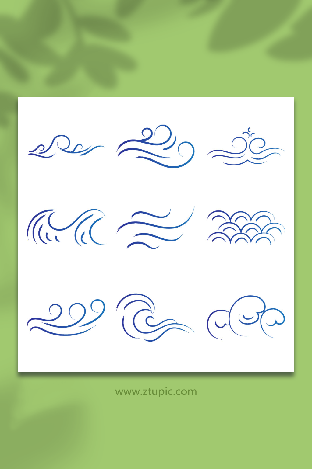 手绘蓝色渐变矢量浪花海浪波浪花纹元素插画素材下载-众图网