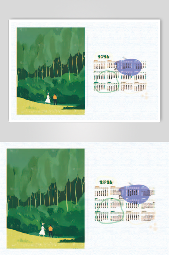 绿色大气2026马年明信片4-众图网