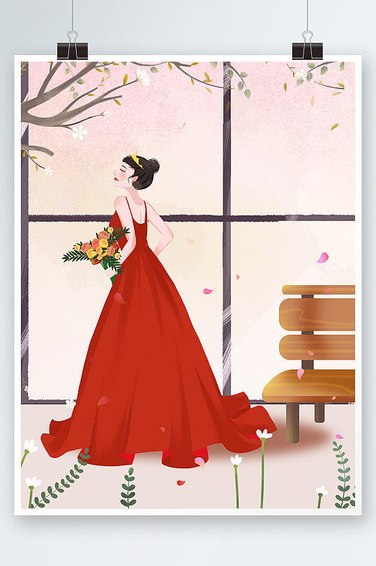 妇女节女神节手绘卡通插画