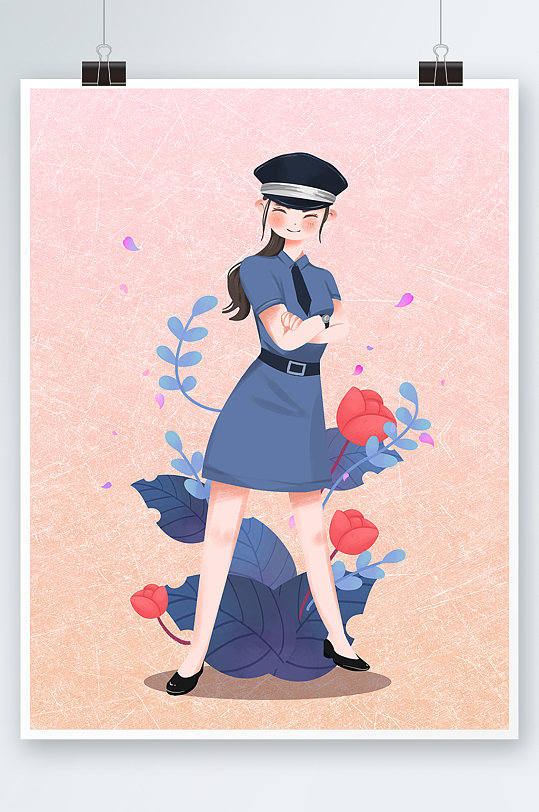 三八妇女节女神节警察插画