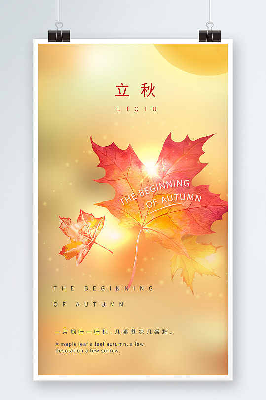 金色枫叶立秋节气海报
